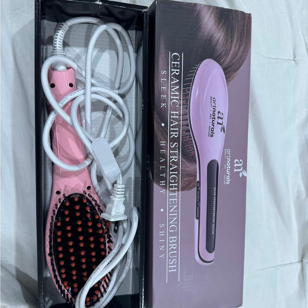 Professional Ceramic Hair Straightening Brush with LED Display - Pink